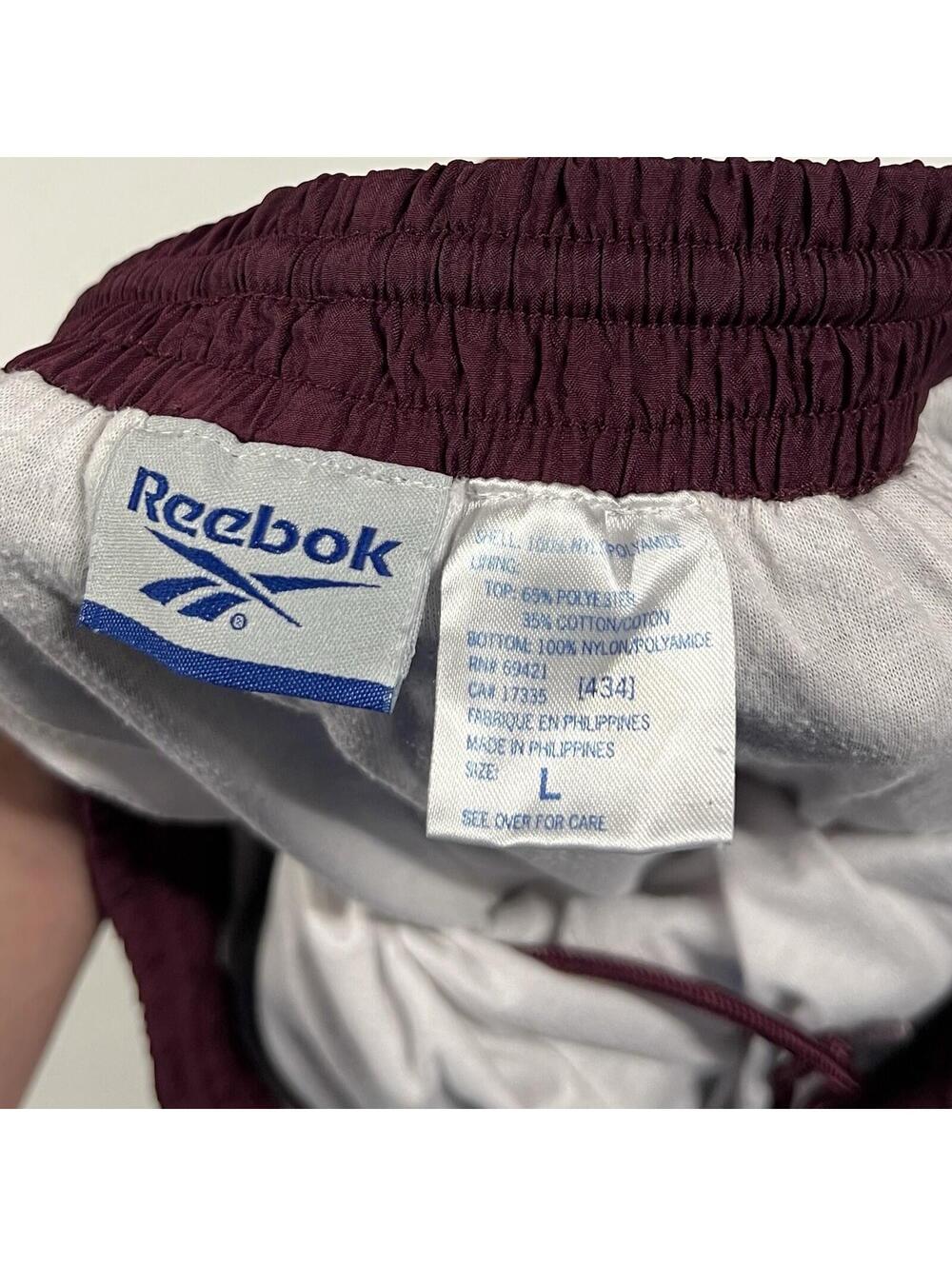 Vintage Reebok Track Windbreaker Pants Sz L Maroon Lined Warmup Running - Picture 6 of 10